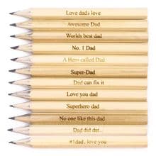 Pack of 12 Personalised Laser Engraved Mini Golf Pencils Father's Day, Dad