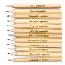 Pack of 12 Personalised Laser Engraved Mini Golf Pencils Father's Day, Stepdaddy