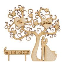 Personalised 12.5cm Wedding Couple Tree Gift Kit With Name Hearts and Date Sign