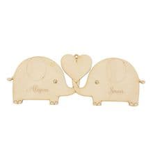 Personalised Elephant Pair Holding Heart Hanging Decoration Laser Cut 3mm Ply