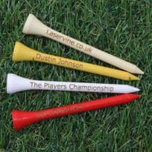 Personalised Engraved Text Wooden Golf Tees Natural Blue Yellow Red White - 70mm