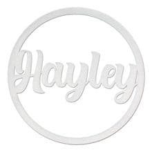 Personalised Name Hoop 3mm Silver MDF Wood Circle Home Nursery Wall Sign Plaque
