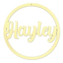 Personalised Name Hoop With Hole 3mm Gold MDF Wood Circle Nursery Wall Sign
