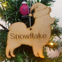 POMERANIAN Wooden Christmas Tree Dog Ornament engraved with your Dog's name