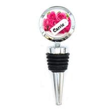 Round Wine Bottle Stopper Roses with Text Personalised Name Wedding Event Gift