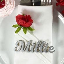 SILVER 30mm Tall Laser Cut Wooden Wedding Place Name Table Setting - Millie