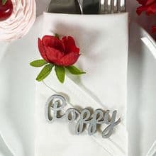 SILVER 30mm Tall Laser Cut Wooden Wedding Place Name Table Setting - Poppy