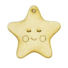 Star with face - 3mm MDF Laser Cut Scrapbook Topper Pyrography Christmas Bauble
