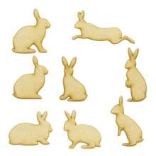 Wooden Laser Cut Craft Blanks Embelishment Topper 3mm MDF Ply - 8 Mixed Rabbits