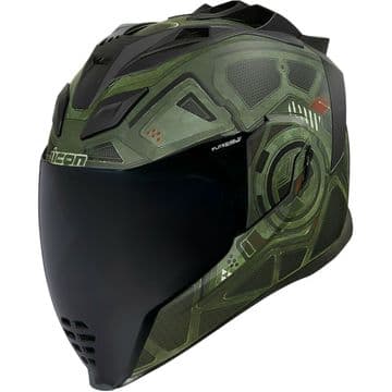 Icon Airflite Blockchain Green Motorcycle Motorbike Helmet - Free Smoked Visor