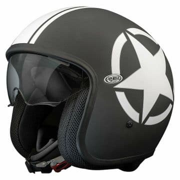 Premier Vintage Star 9 Open Faced Carbon Composite Motorcycle Bike Helmet Black
