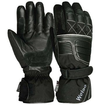 Weise Grid Waterproof Leather Textile Mix Motorcycle Motorbike Glove - Black