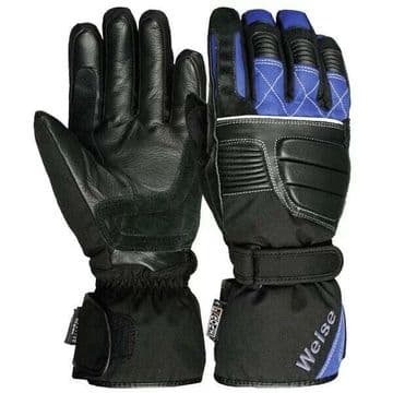 Weise Grid Waterproof Leather Textile Mix Motorcycle Motorbike Glove Black Blue