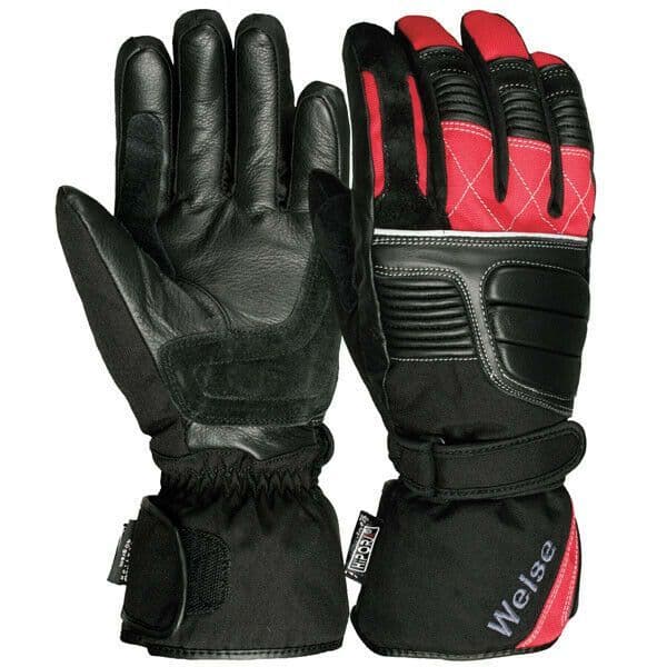 Weise Grid Waterproof Leather Textile Mix Motorcycle Motorbike Glove - Black Red