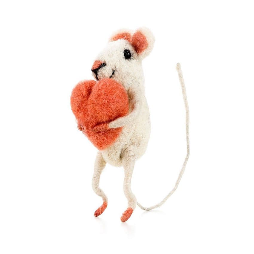 Felt mouse with pink heart Valentine's gift