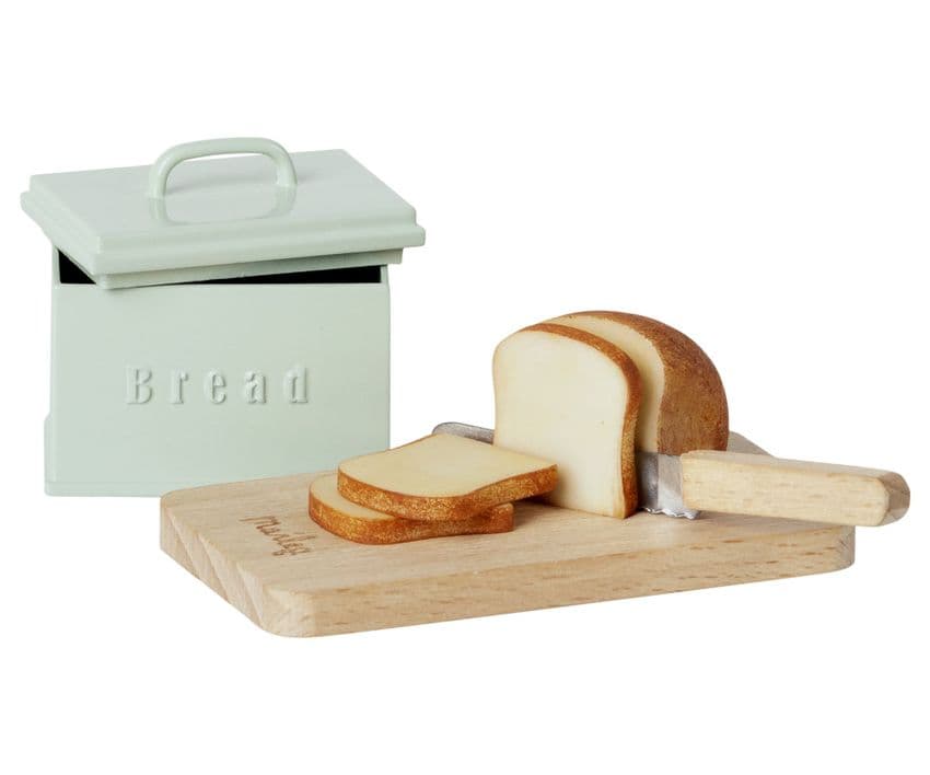 Maileg miniature bread bin, board & knife