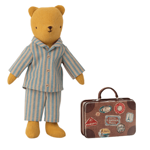 Teddy Junior with pyjamas and travel suitcase