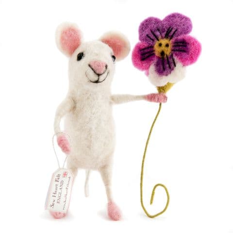 White Mouse holding Pansy