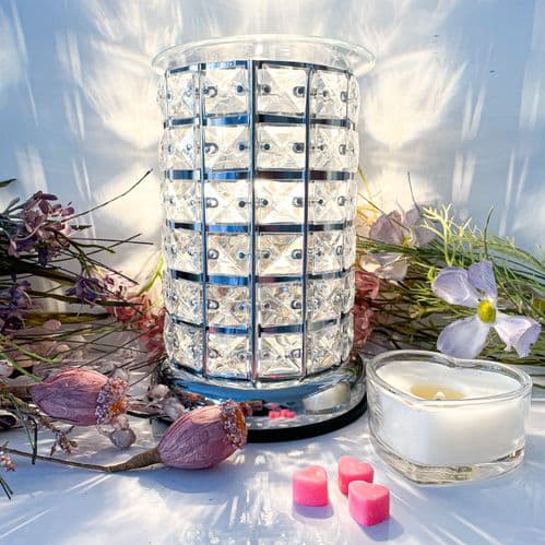 Crystal Jewelled Silver Touch Sensitive Aroma Lamp