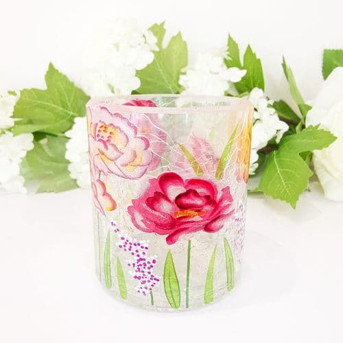 Floral Crackled Glass Effect Tea Light Holder - SALE