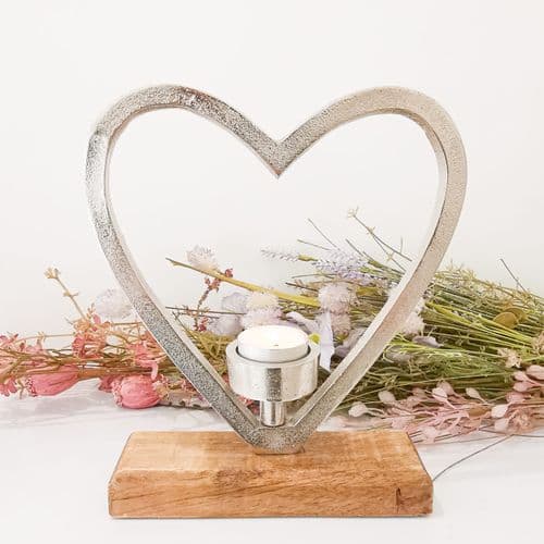 Rustic Silver Heart T-Light Stand