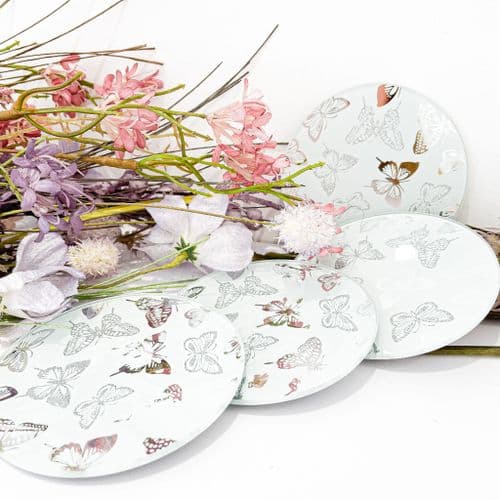 Set Of 4 Butterfly Glass Coasters