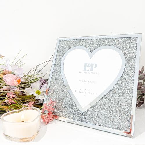Silver Crushed Crystal Heart Photo Frame
