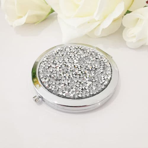 Silver Crystal Compact Mirror