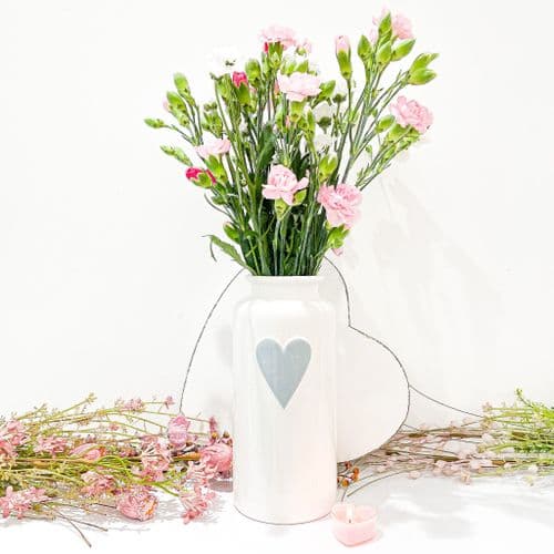 White Vase With Grey Heart Detailing