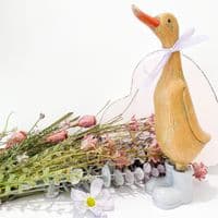 Wooden Mummy Duck In Lilac Boots