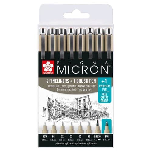 Pigma Micron - Fineliners - 7 Set + PN Pen