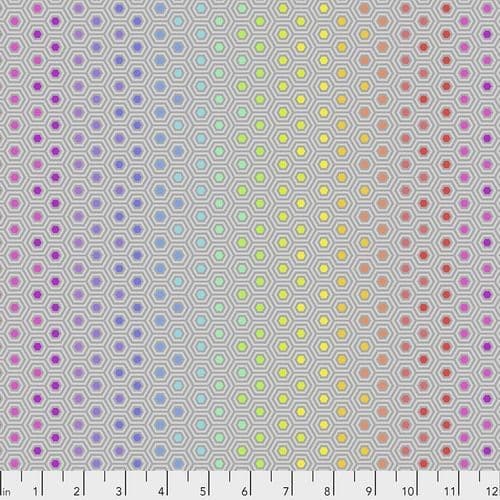 Tula Pink Fabric - True Colours - Hexy Rainbow - Dove