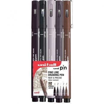 Uni Pin Fine Line Drawing Pen - Assorted Brush Set (5)
