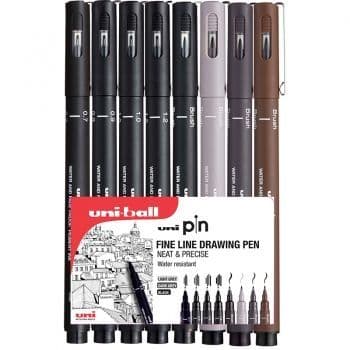 Uni Pin Fine Line Drawing Pen - Assorted Set (8)