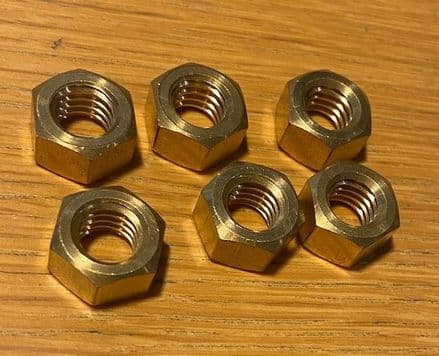 1955-82   set of 6  BRASS  3/8" Exhaust manifold NUTS  imperial 3/8" UNC