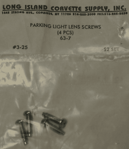 1963-1967 C2 Corvette, Parking Light Lens Screws (4 Pcs),L.I.C 3-25,New