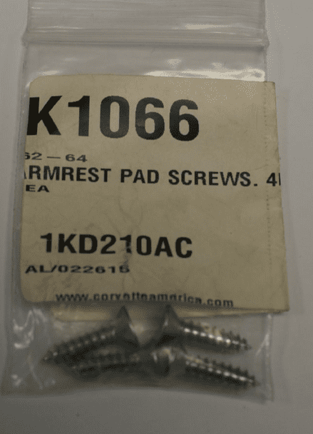 1963-64 Armrest Pad Screws (4pcs),CA K1066,New