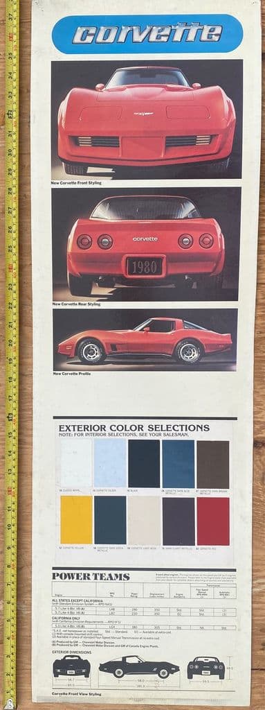 1980 Corvette   Original Dealer Showroom BIG 38" X 12"  Display Poster Board A