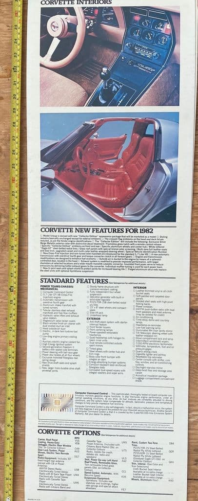 1982 Corvette  Original Dealer Showroom BIG 38" X 12"  Display Poster Board