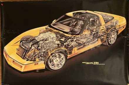 1989 DAVID KIMBLE Corvette ZR1  Lt5  GENEVA LAUNCH  Cutaway poster  24"x 36" 61x92cms