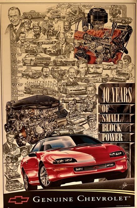1995 Camaro &  Corvette GM 40th  SBC Anniversary 24"x 36" 61x92cms