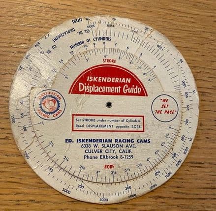Rare  4" 1950s Iskenderian ISKY  GEAR RATIO COMPUTER & DISPLACEMENT GUIDE