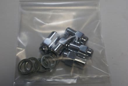 Set of 5 Chrome Lug Nuts W/Washers,12mm x 1.50,11/16 Shank,Flat Seat,New