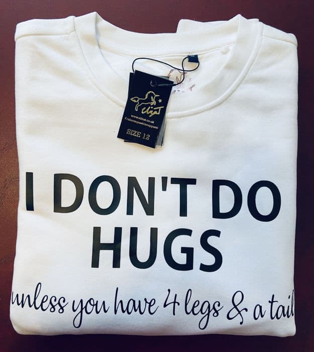 Eliza T Donâ€™t Do Hugs Ladies Sweater - Bold White