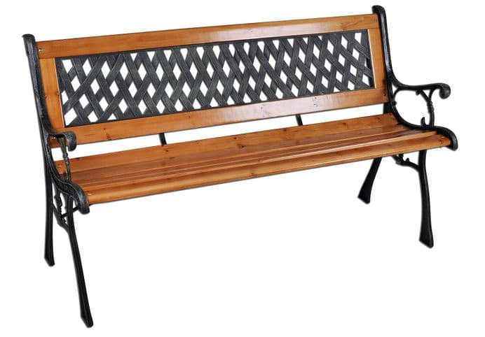 Charles Bentley 3 Seater Wooden Park Bench w/ Lattice Back Garden Patio Outdoor