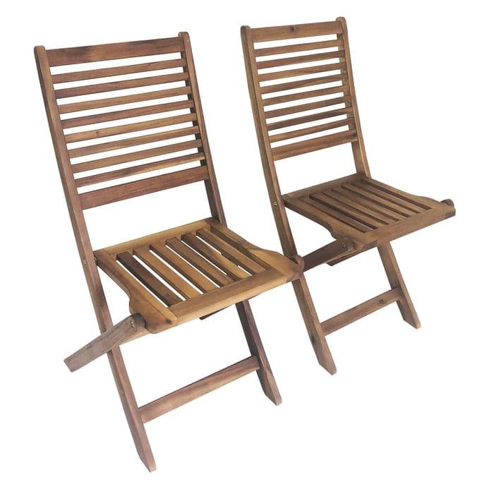 Charles Bentley Pair Of Solid Wooden Teak Outdoor Folding Garden Patio Chairs