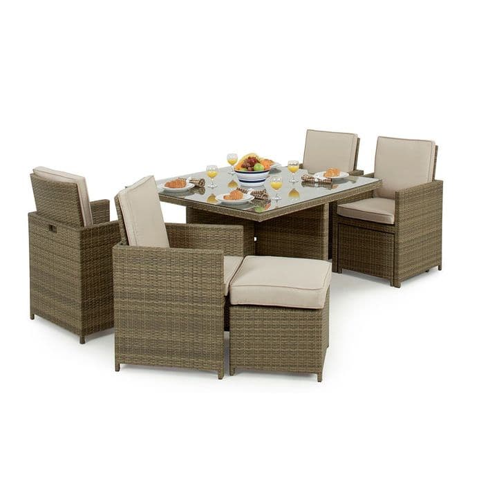 Maze Rattan Tuscany 5 Piece Cube Garden Furniture Set with Footstools - Natural