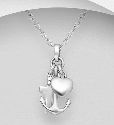 925 Sterling Silver Anchor and Cross and Heart Pendant & Chain