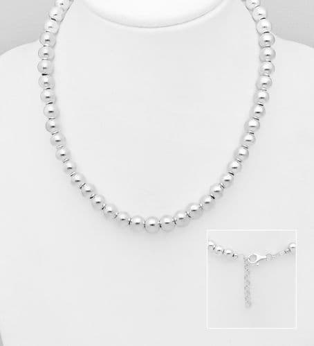925 Sterling Silver 4mm Light Weight Polished Ball Necklace.