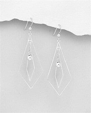 925 Sterling Silver  Ball Drop Earrings Set In Two Triangle Shape  Drops